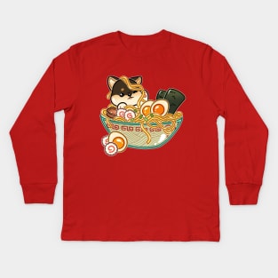 Shiba Inu Dog Ramen Bowl Kids Long Sleeve T-Shirt